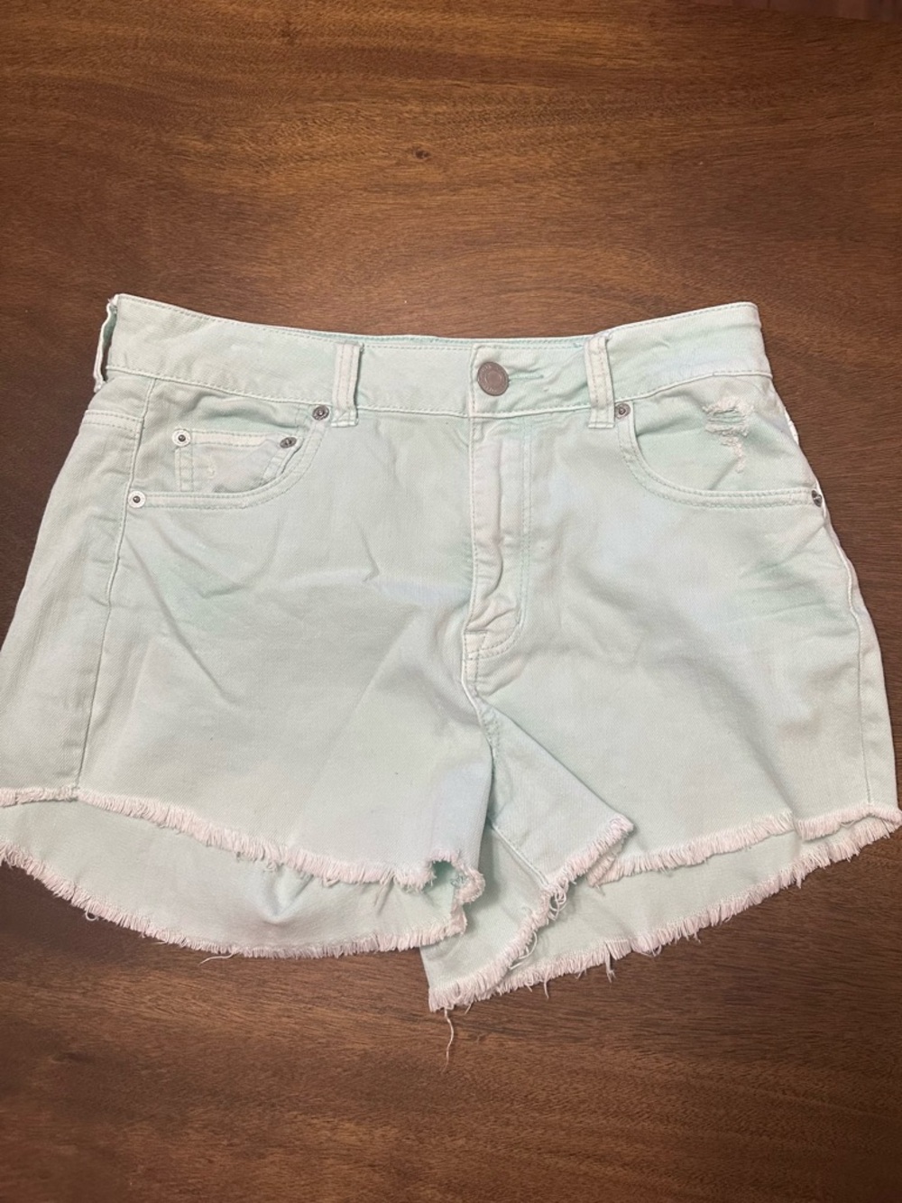 Frayed Hem Denim Shorts - Mint